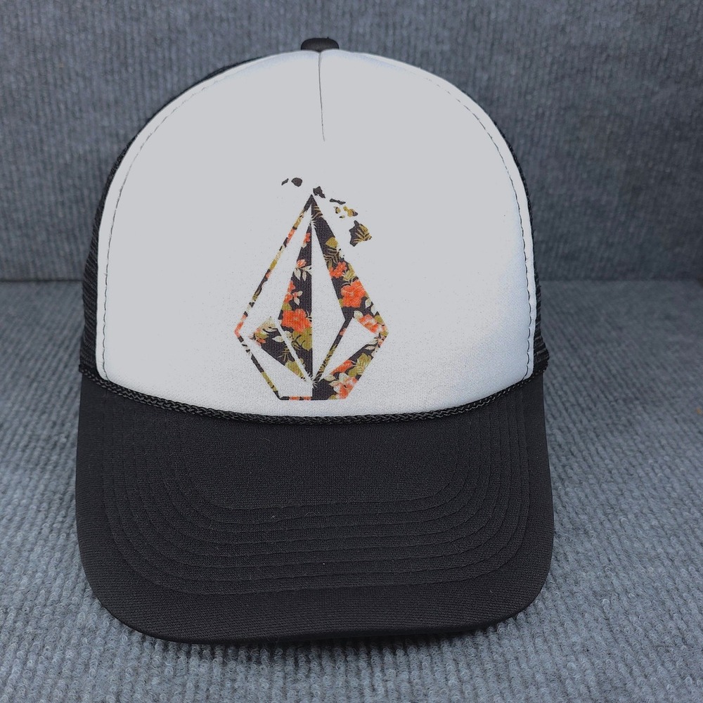 Volcom Floral Stone Hawaii Hat Cap Snap Back Mens Black White Foam Front Trucker